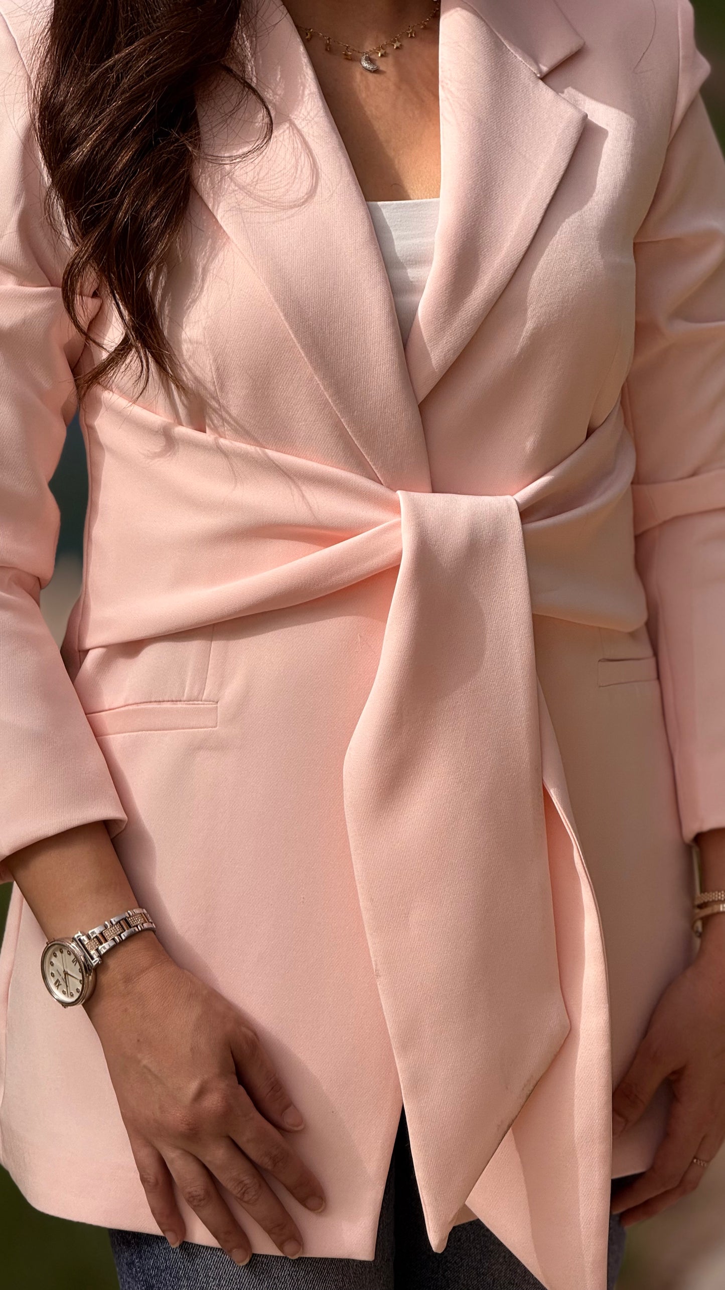 Powder pink ribbon blazer