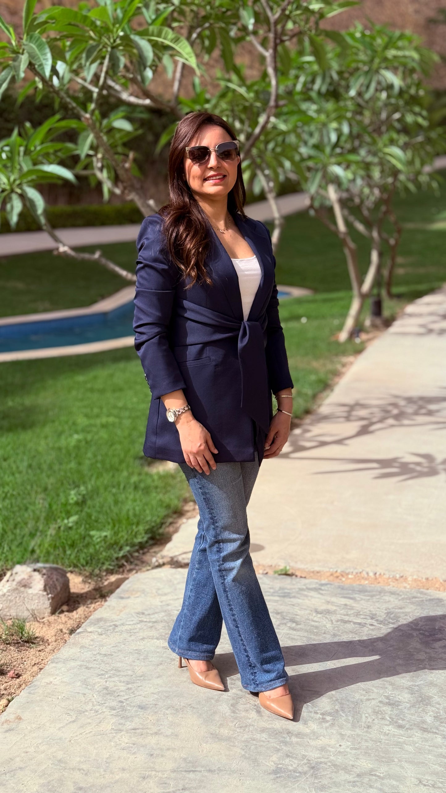 Navy blue ribbon blazer