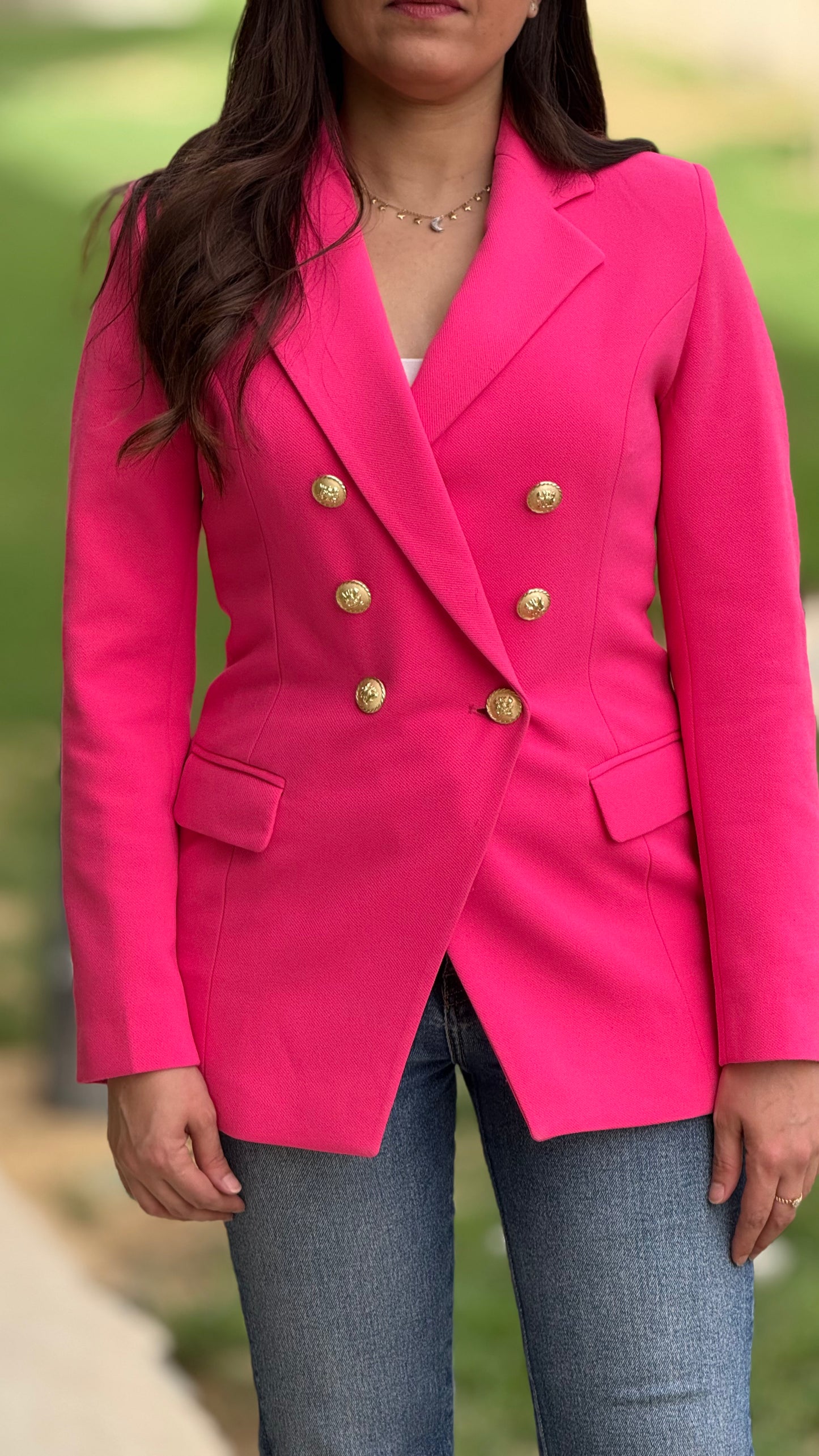 Hot Pink Double Breasted Blazer