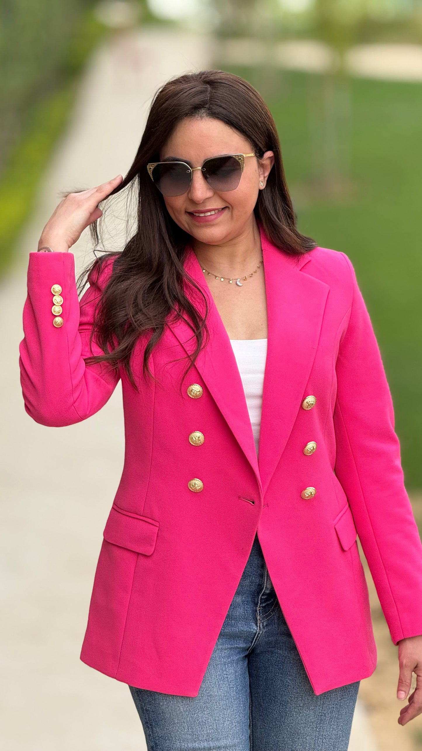 Hot Pink Double Breasted Blazer