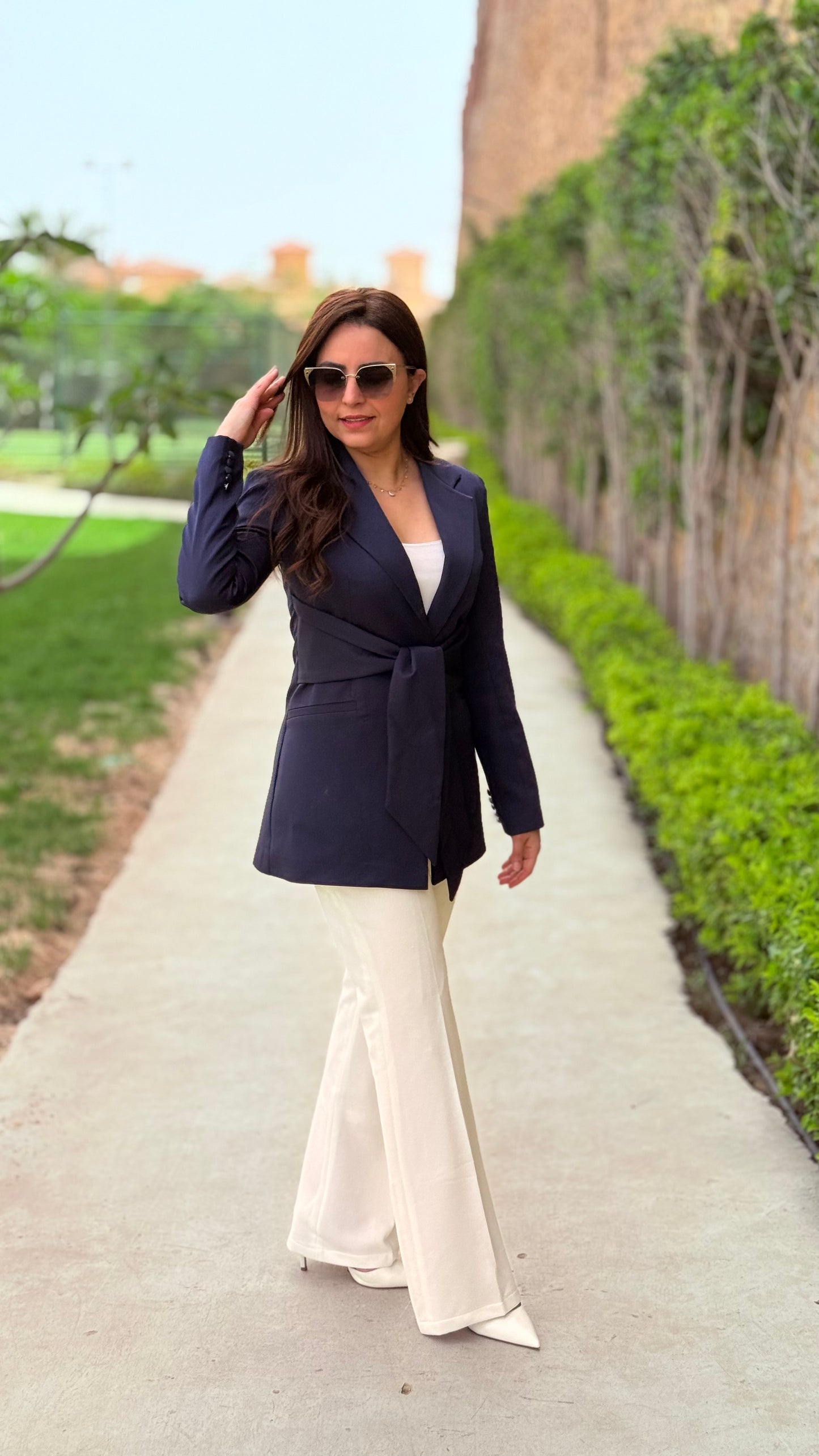 Navy blue ribbon blazer