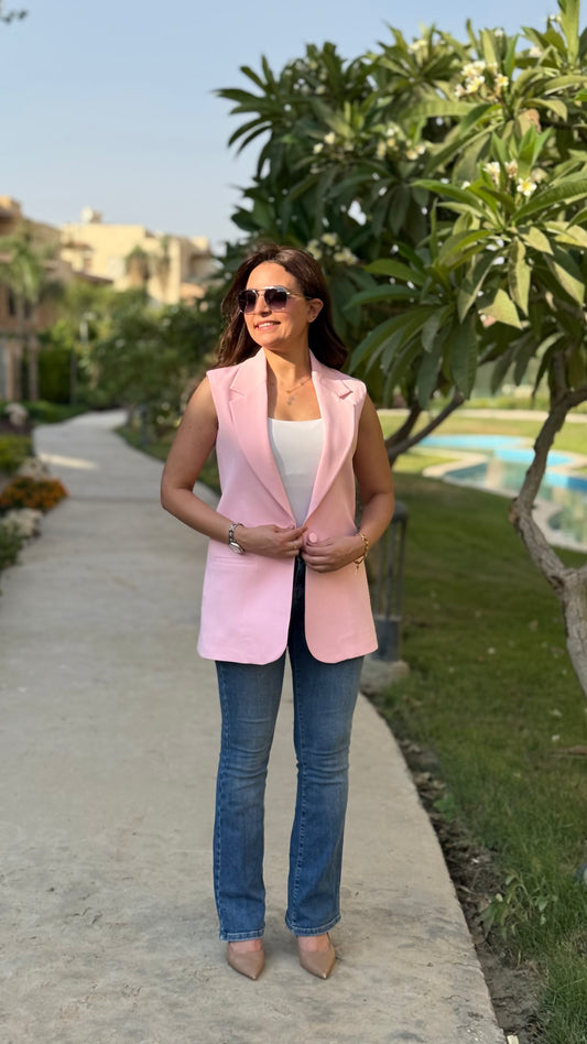 Baby Pink Waistcoat With One Button