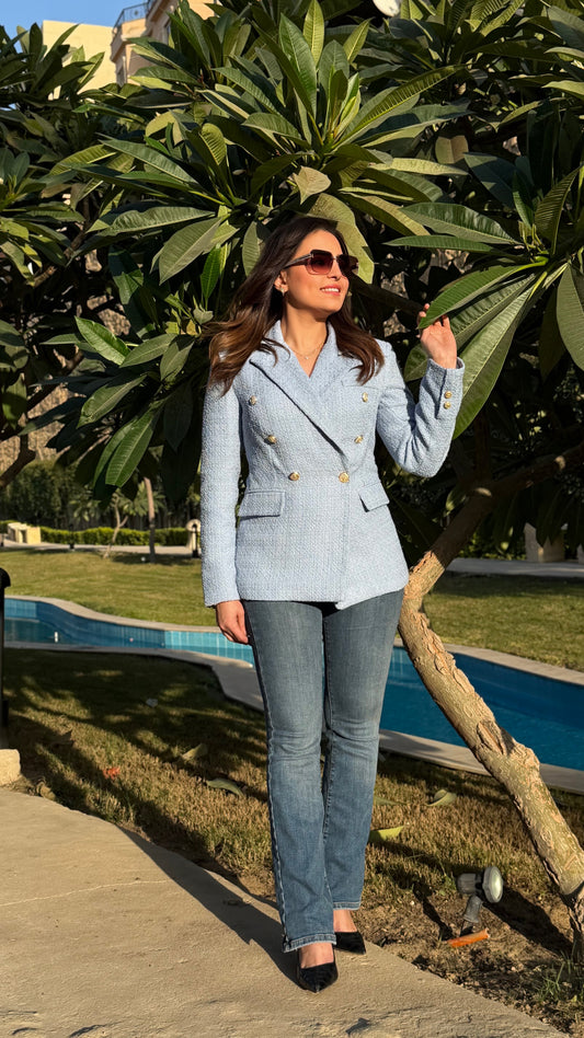 Textured light blue blazer