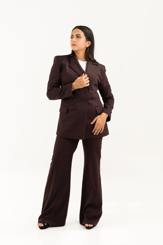 Brown suit with blue stripes