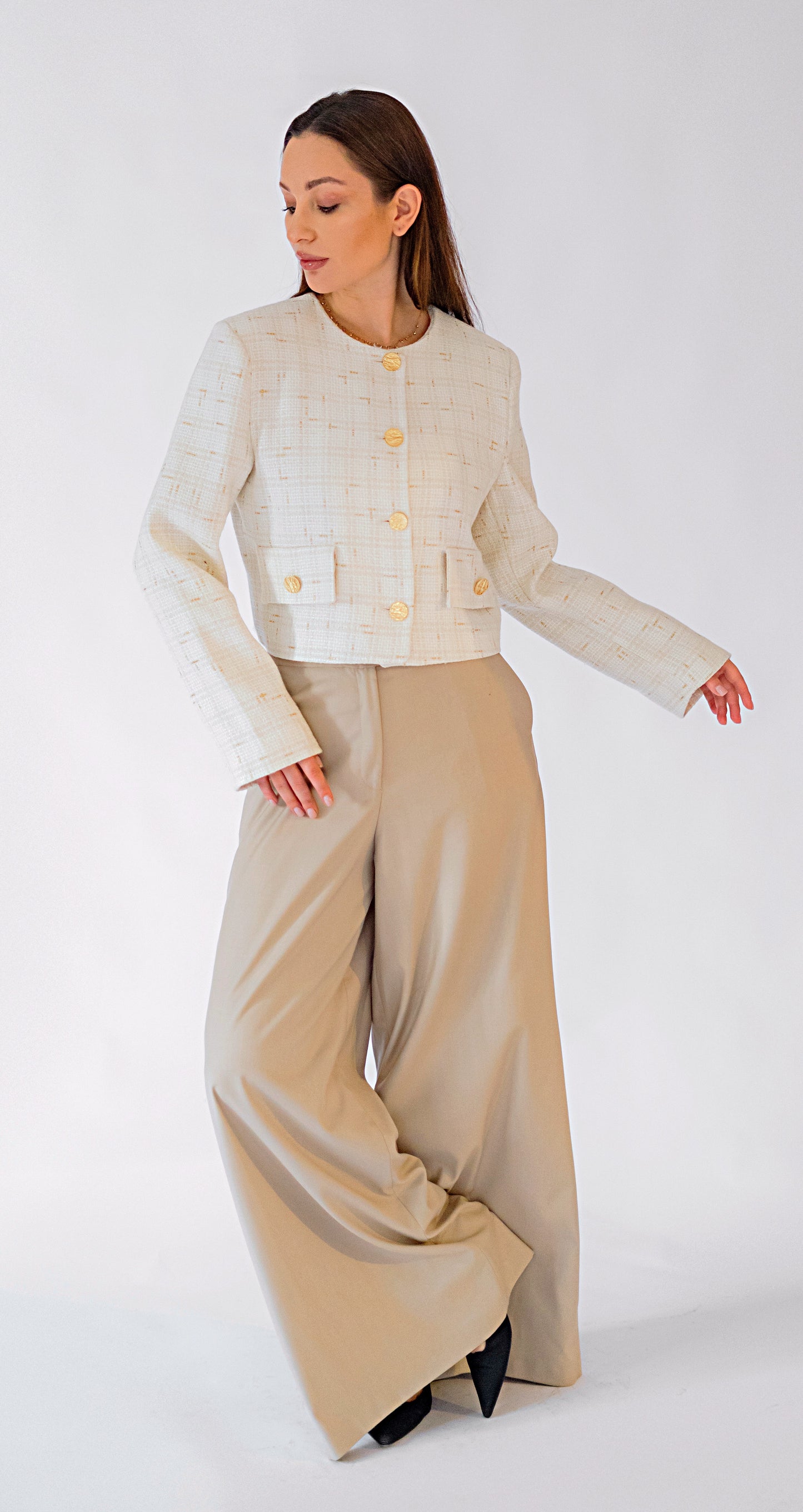 Cropped White*Gold Blazer