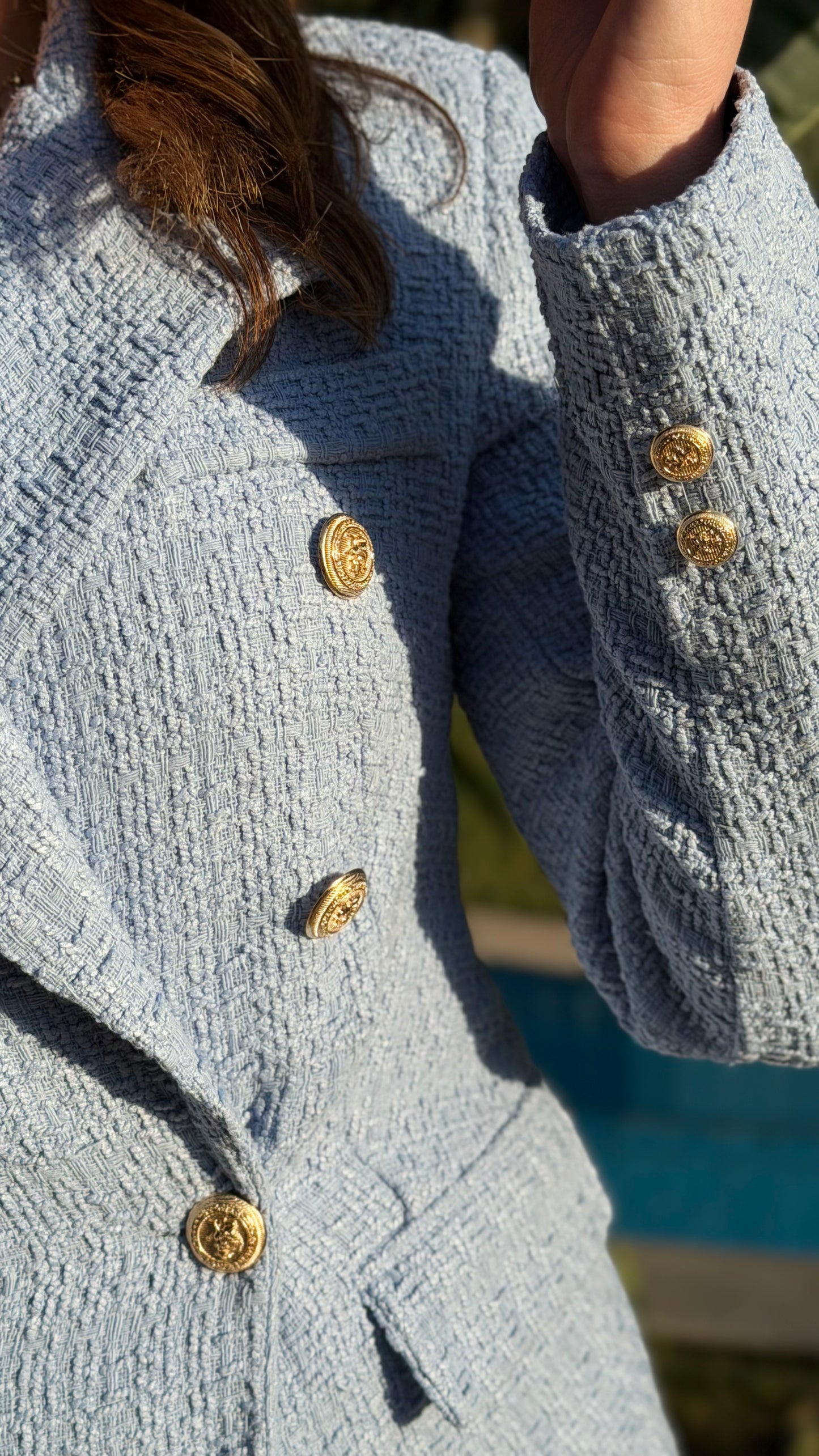 Textured light blue blazer