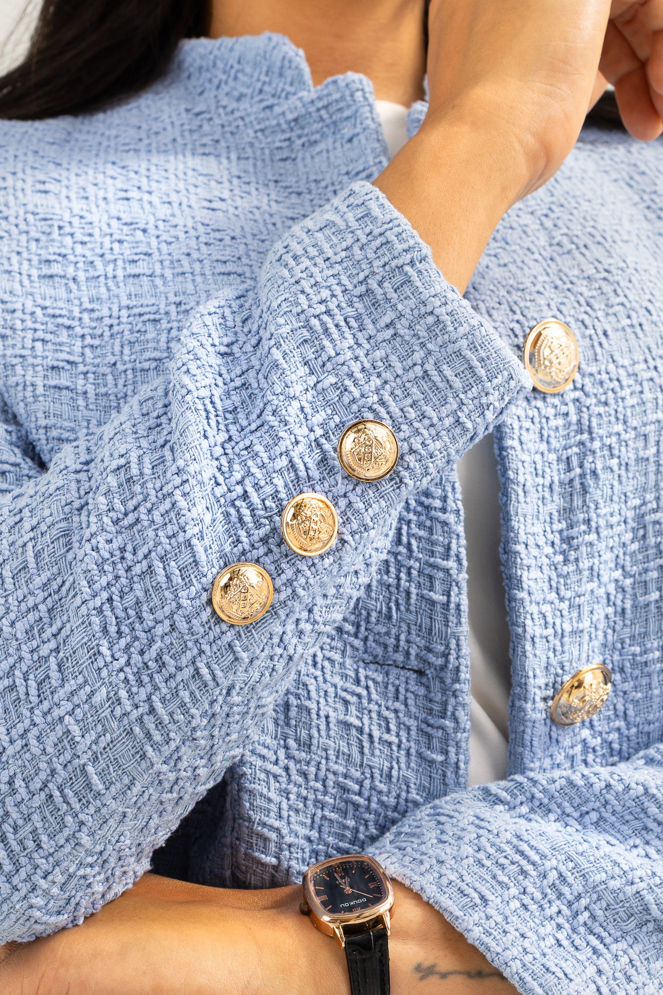 Textured Cropped Baby Blue Blazer