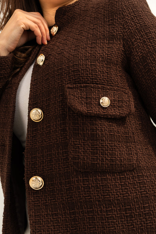 Textured Cropped Brown Blazer