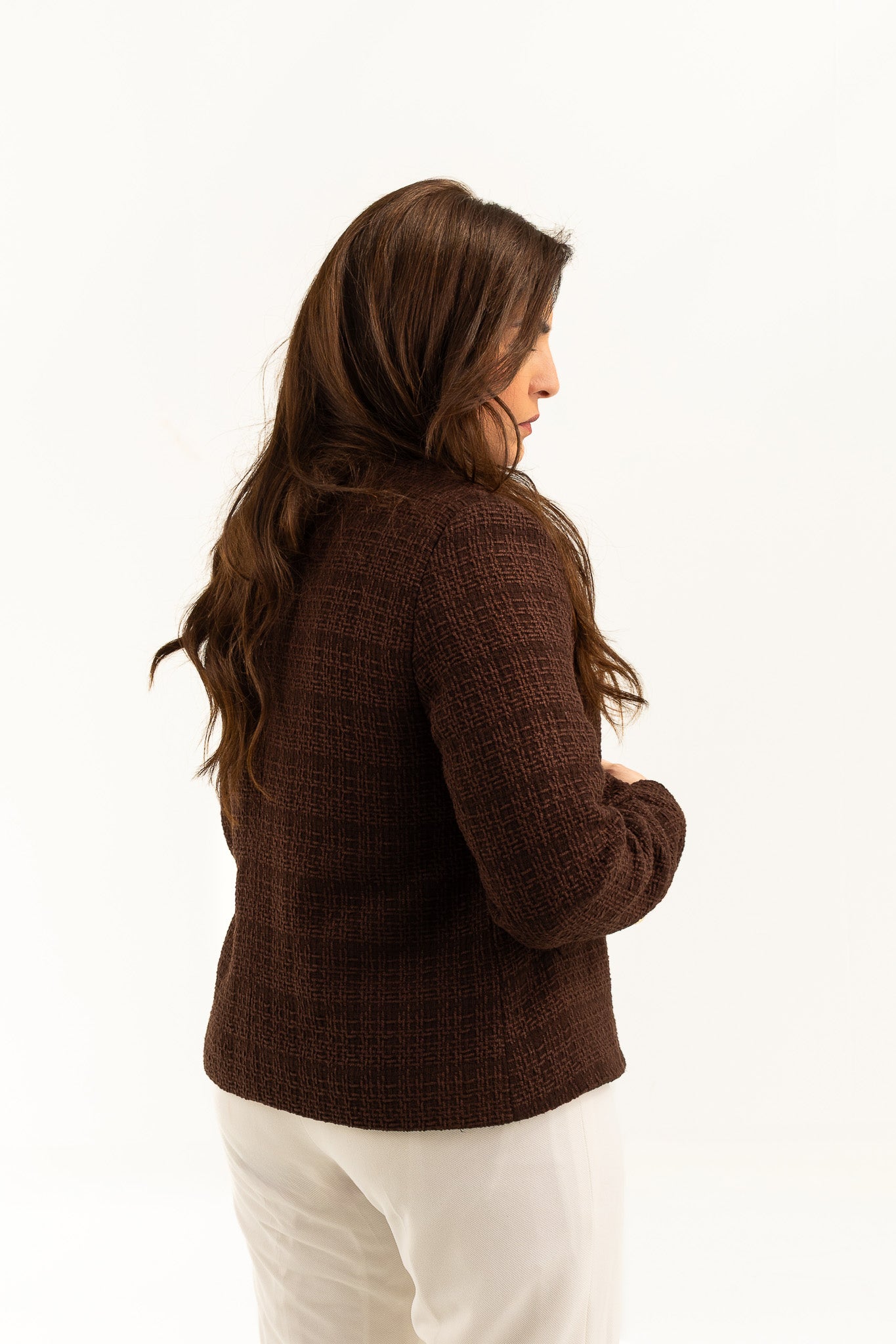 Textured Cropped Brown Blazer