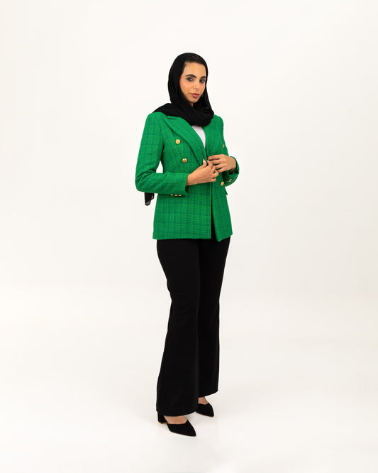 Textured Long Green Blazer