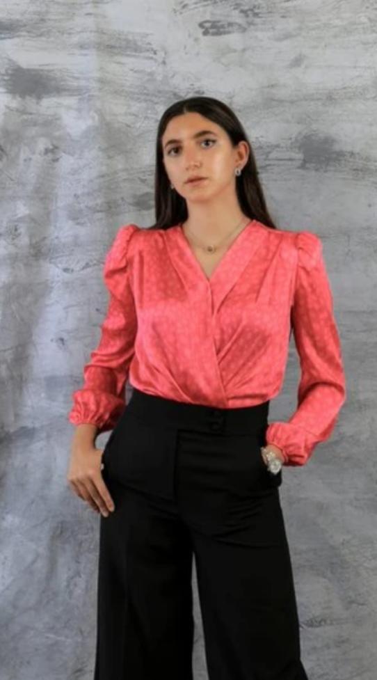 Dotted Pink Drape Blouse