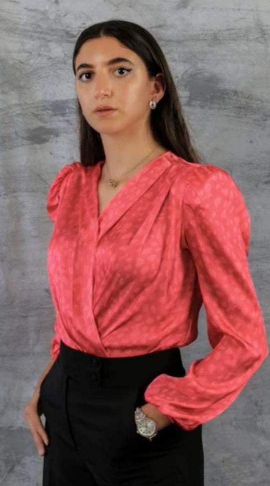 Dotted Pink Drape Blouse