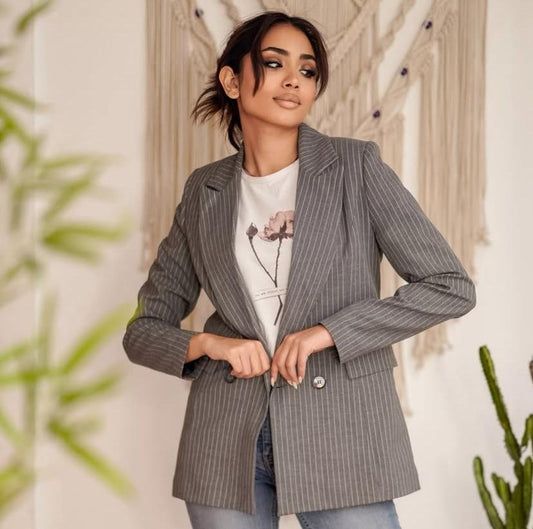 Gray Stripped Blazer