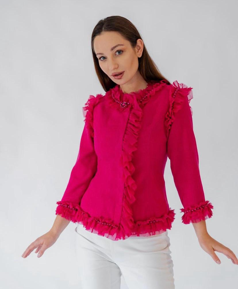 Wool Hot pink Blazer With Pearls
