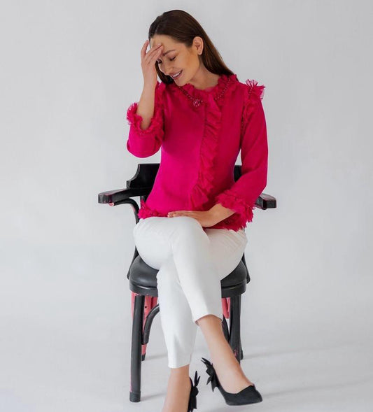 Wool Hot pink Blazer With Pearls