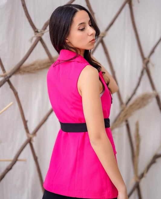 Belted waistcoat hot pink