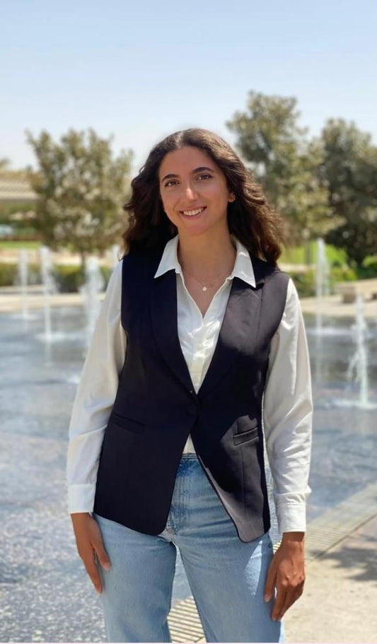 Black waistcoat with one button