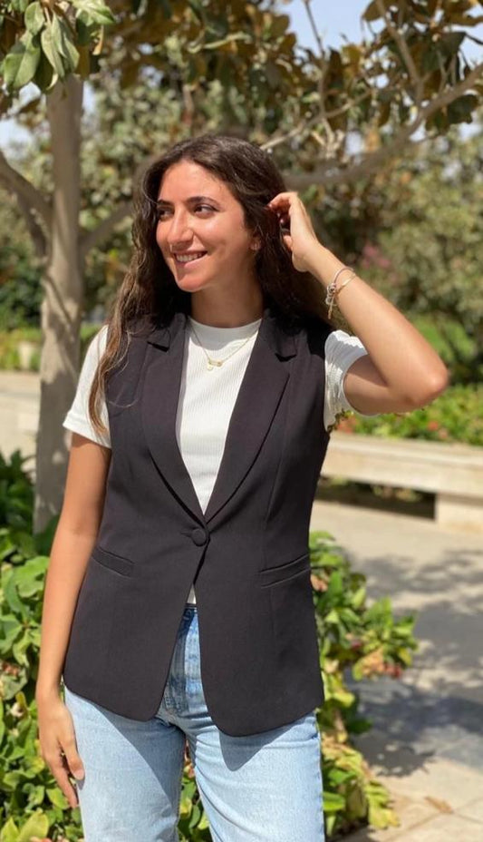 Black waistcoat with one button
