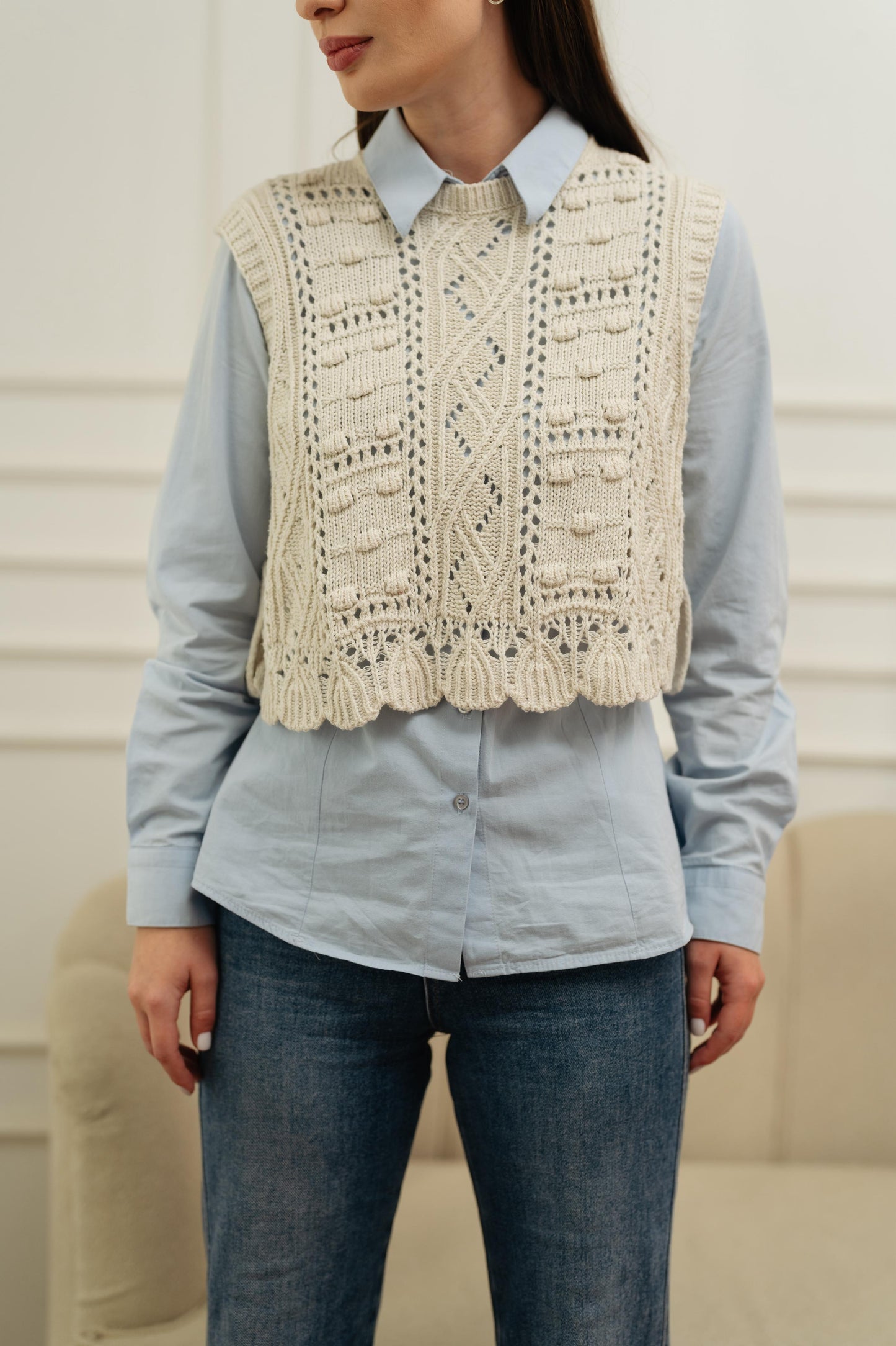 Beige Crochet Waistcoat