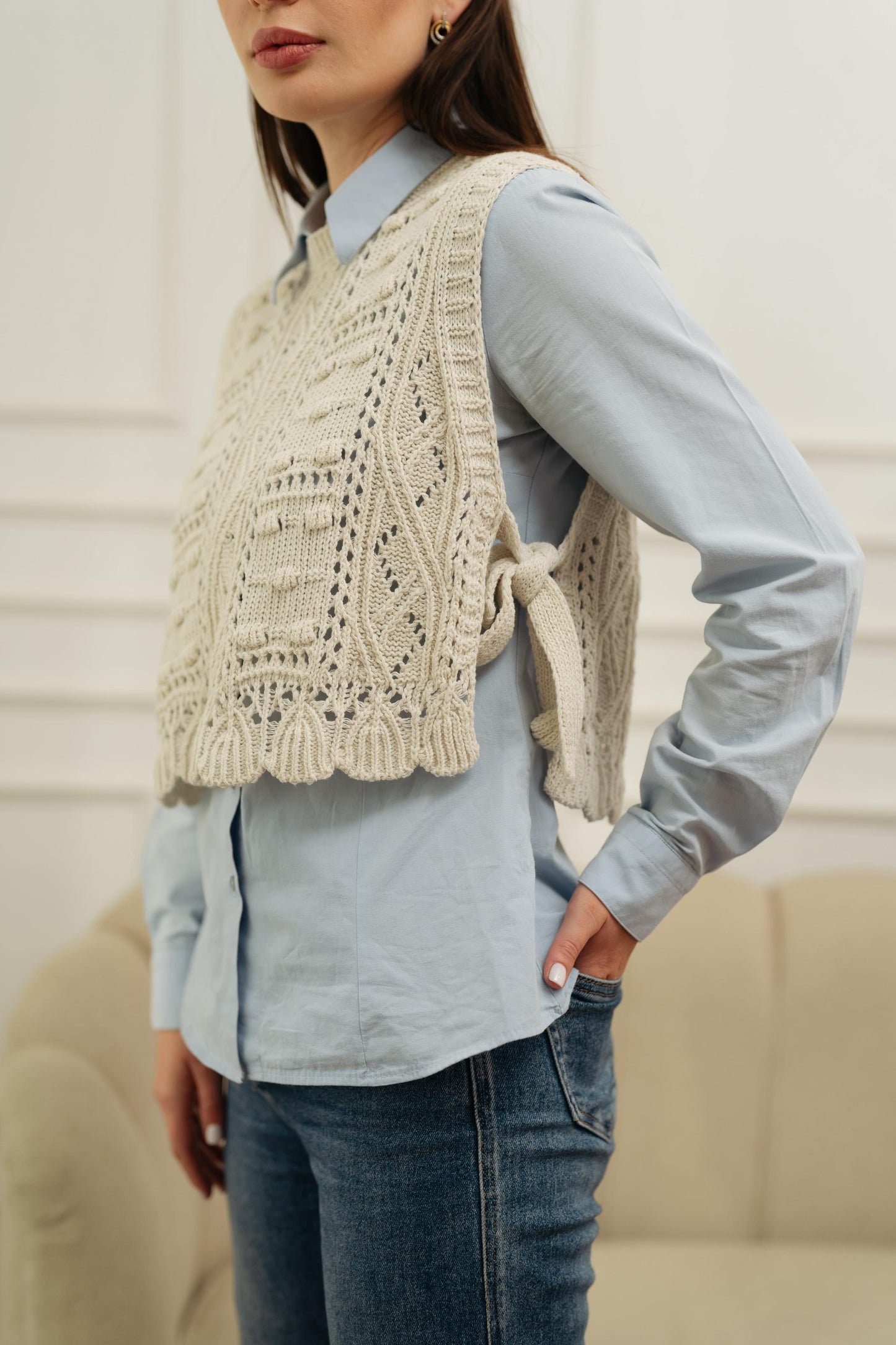 Beige Crochet Waistcoat