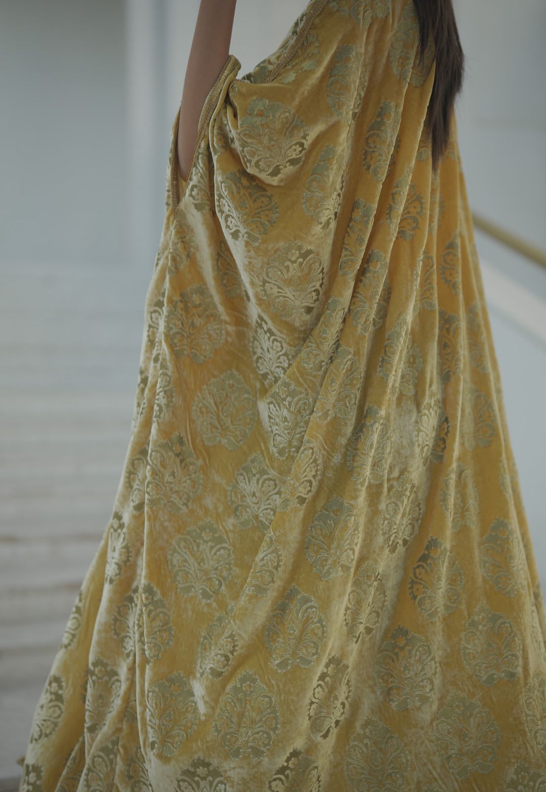 Yellow Velvet Abaya