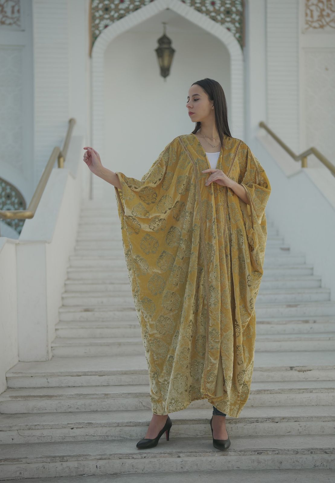 Yellow Velvet Abaya