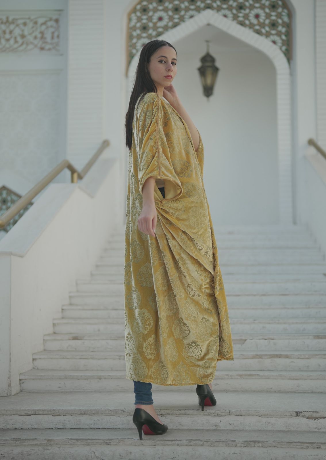 Yellow Velvet Abaya