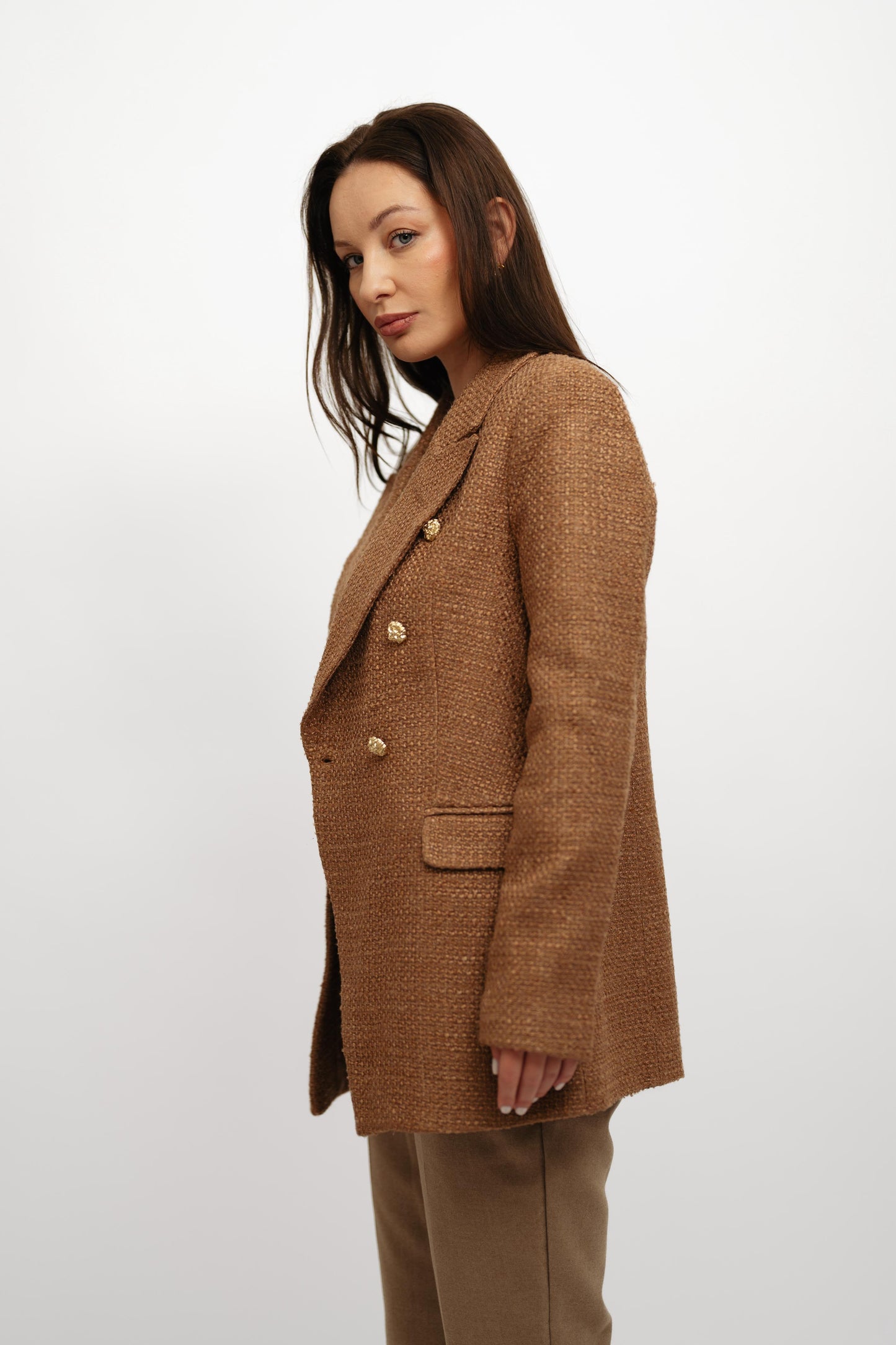 Textured caramel blazer
