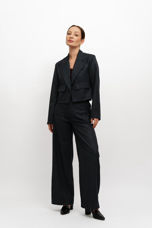 Cropped Navy Stripped Suit