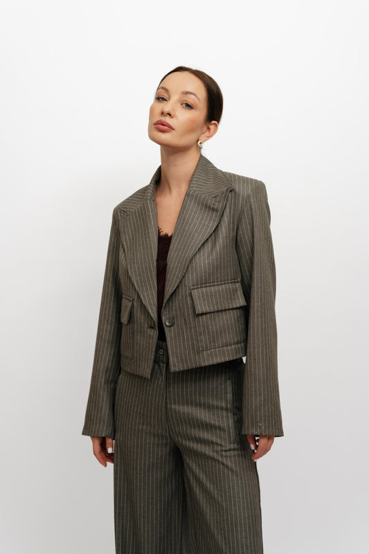 Cropped Grey Stripped Suit