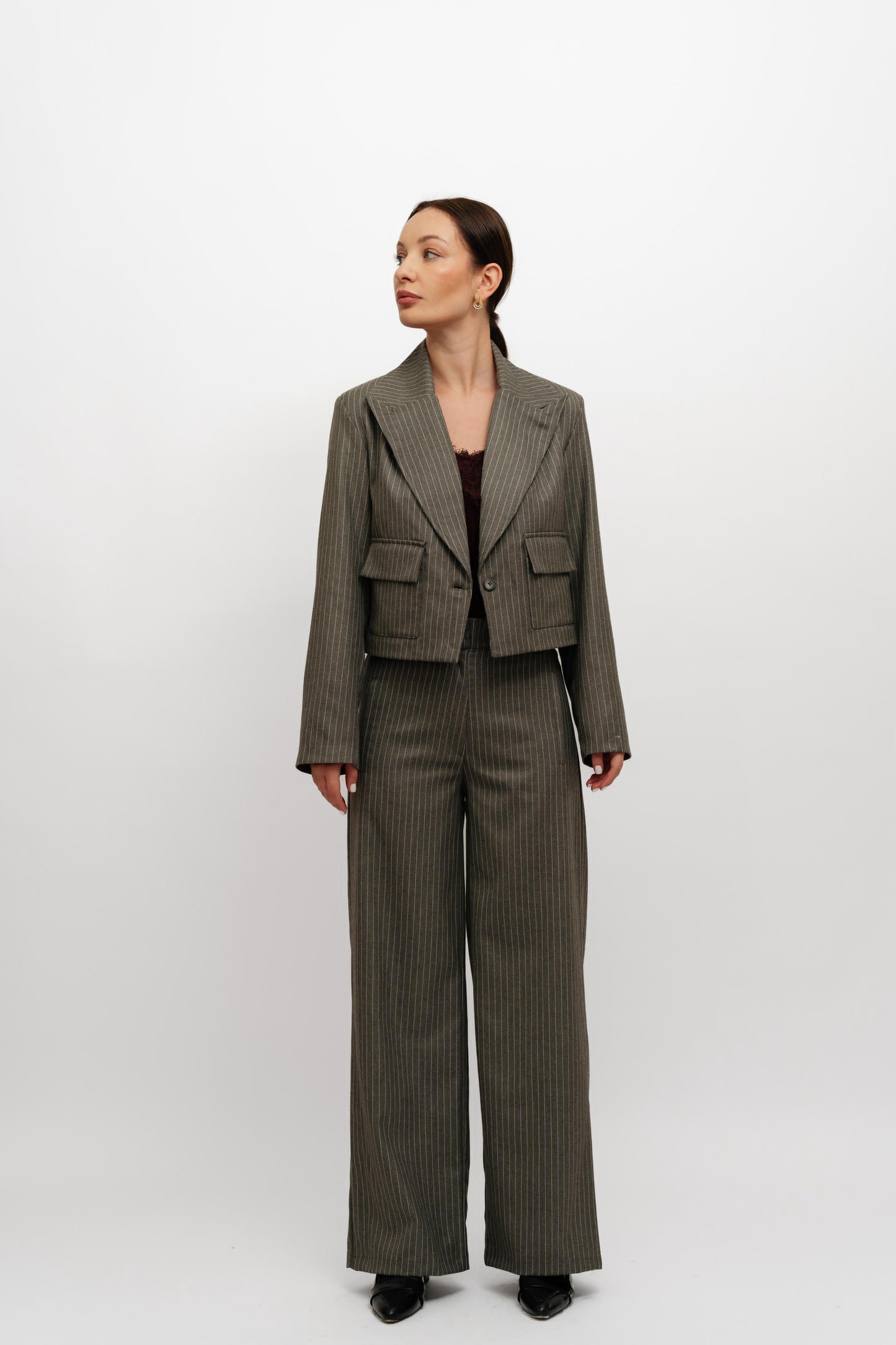 Cropped Grey Stripped Suit