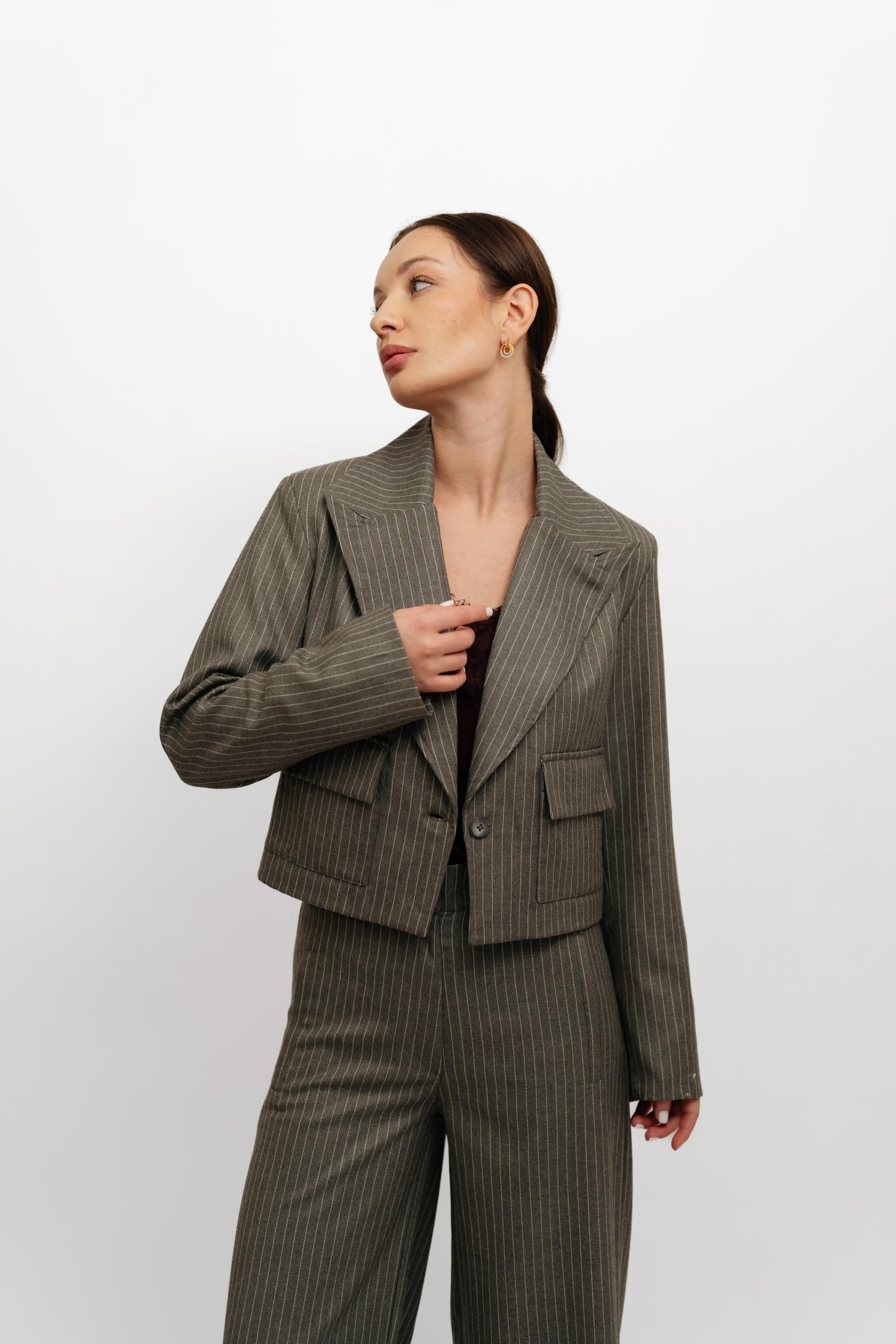 Cropped Grey Stripped Suit