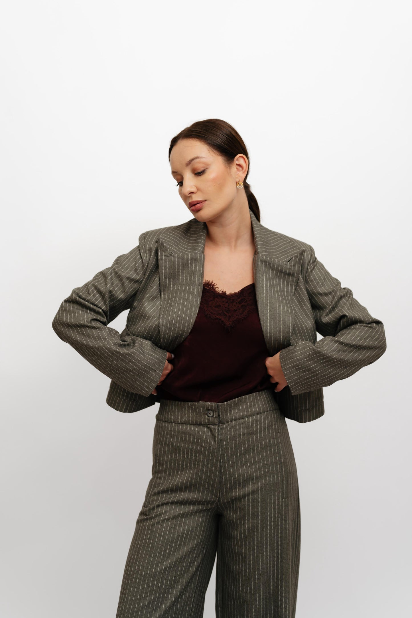 Cropped Grey Stripped Suit