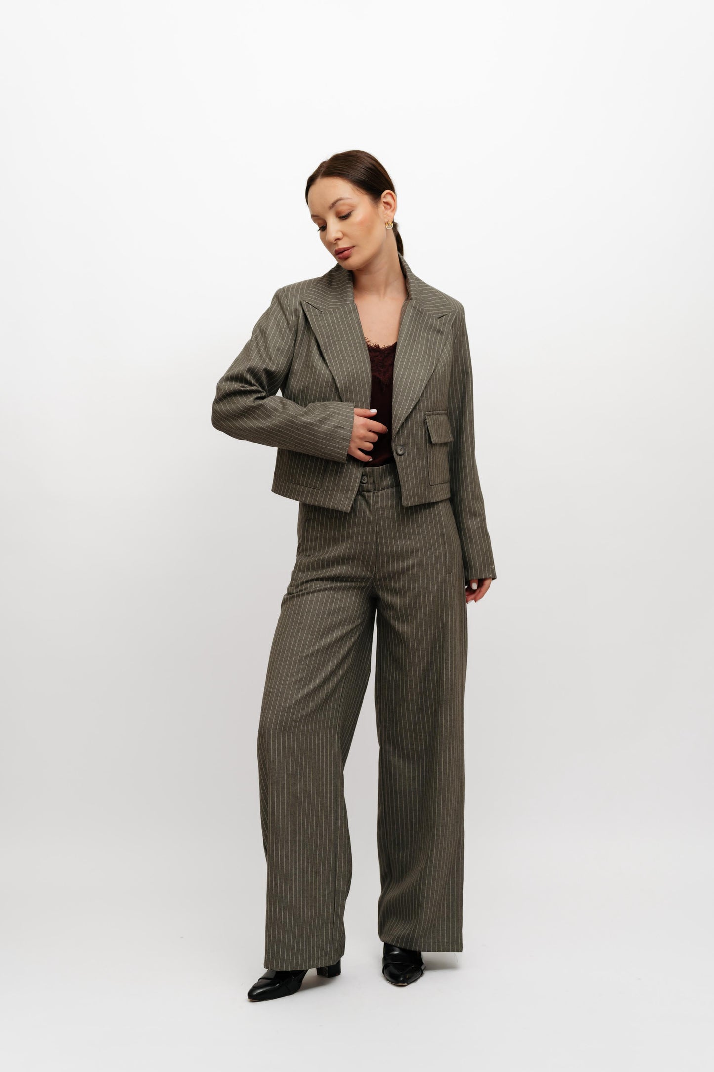 Cropped Grey Stripped Suit