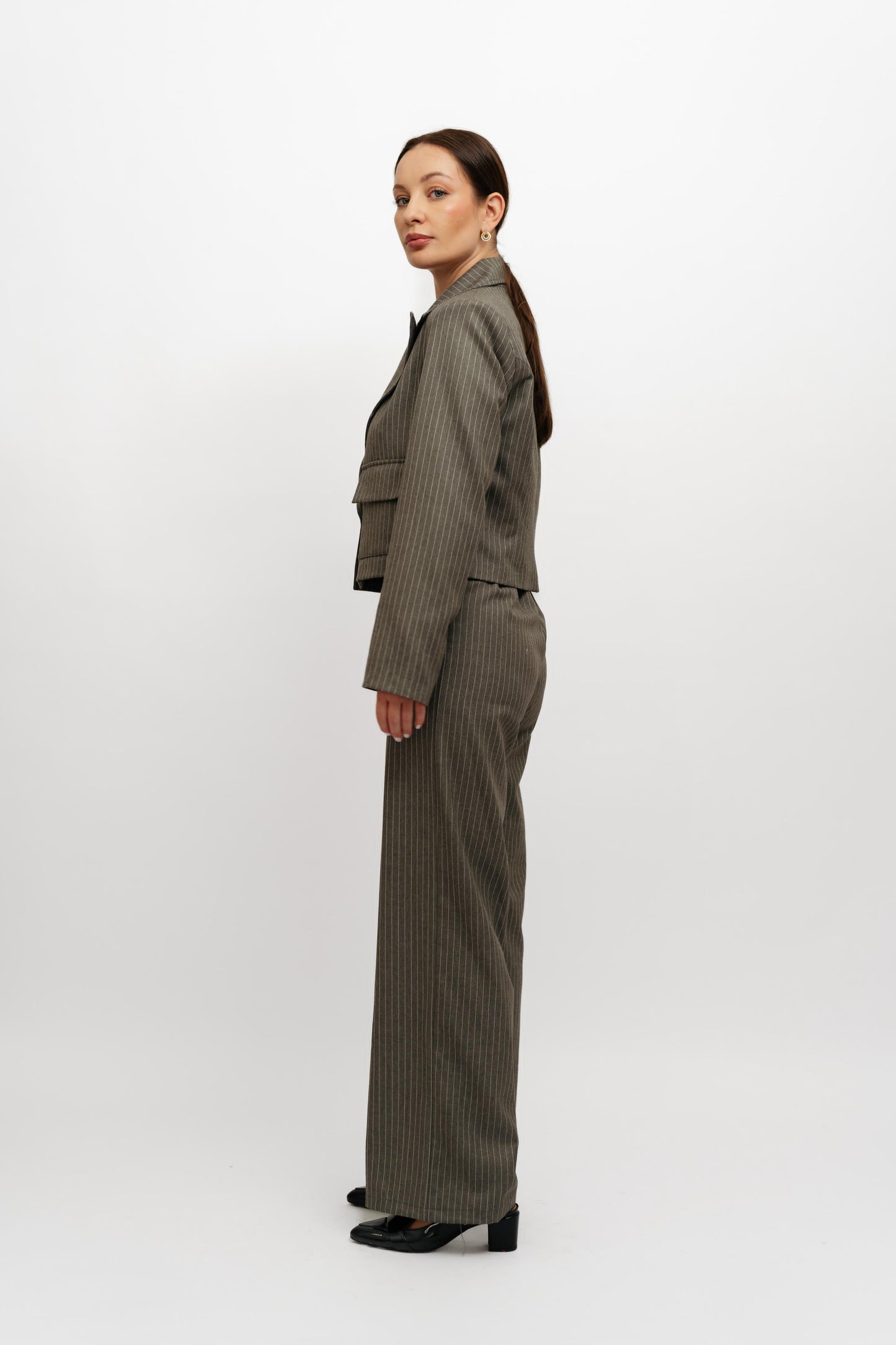 Cropped Grey Stripped Suit