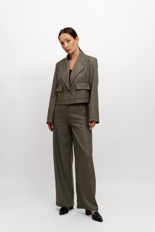 Cropped Grey Stripped Suit