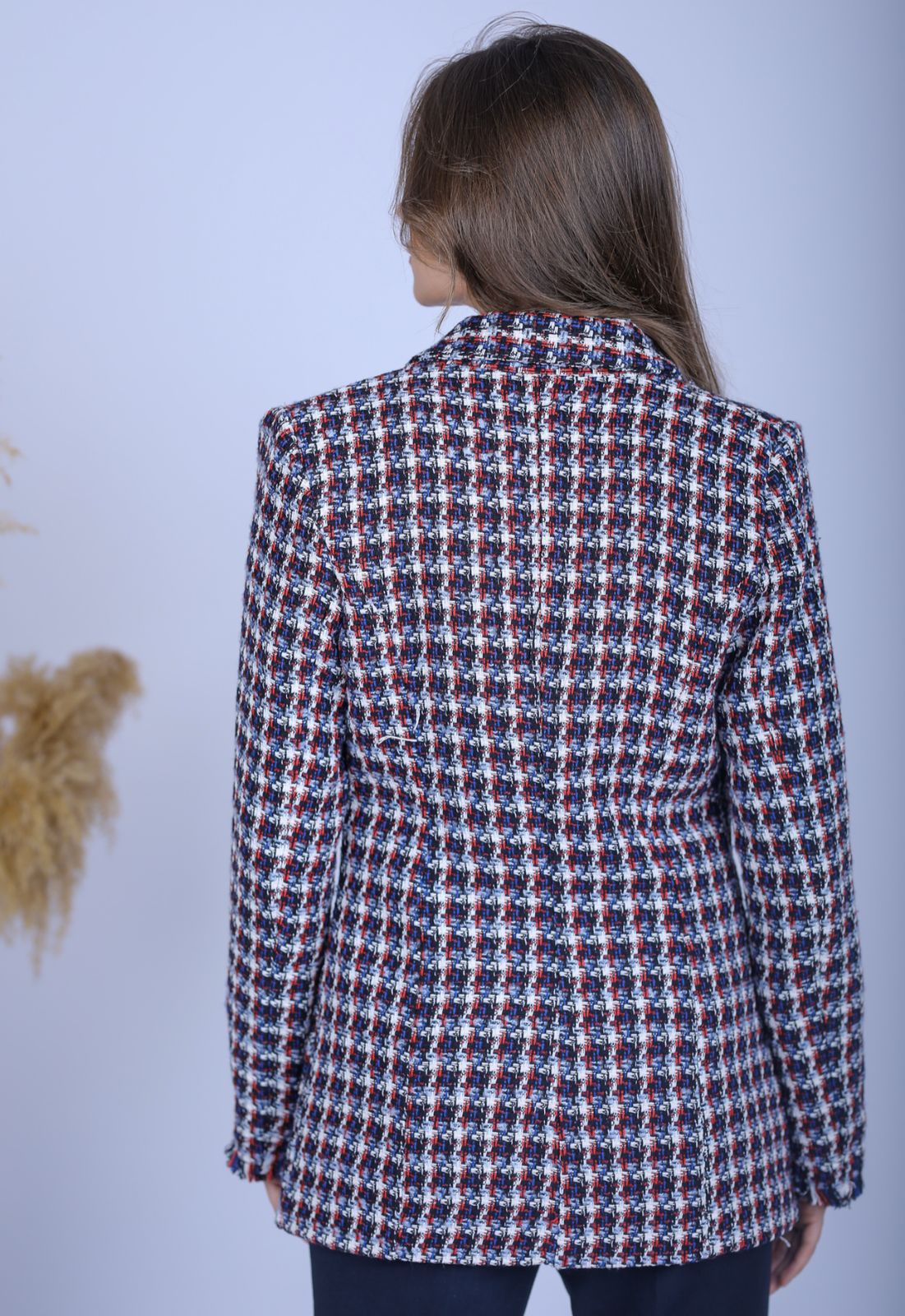 Blue Multicolored checkered blazer