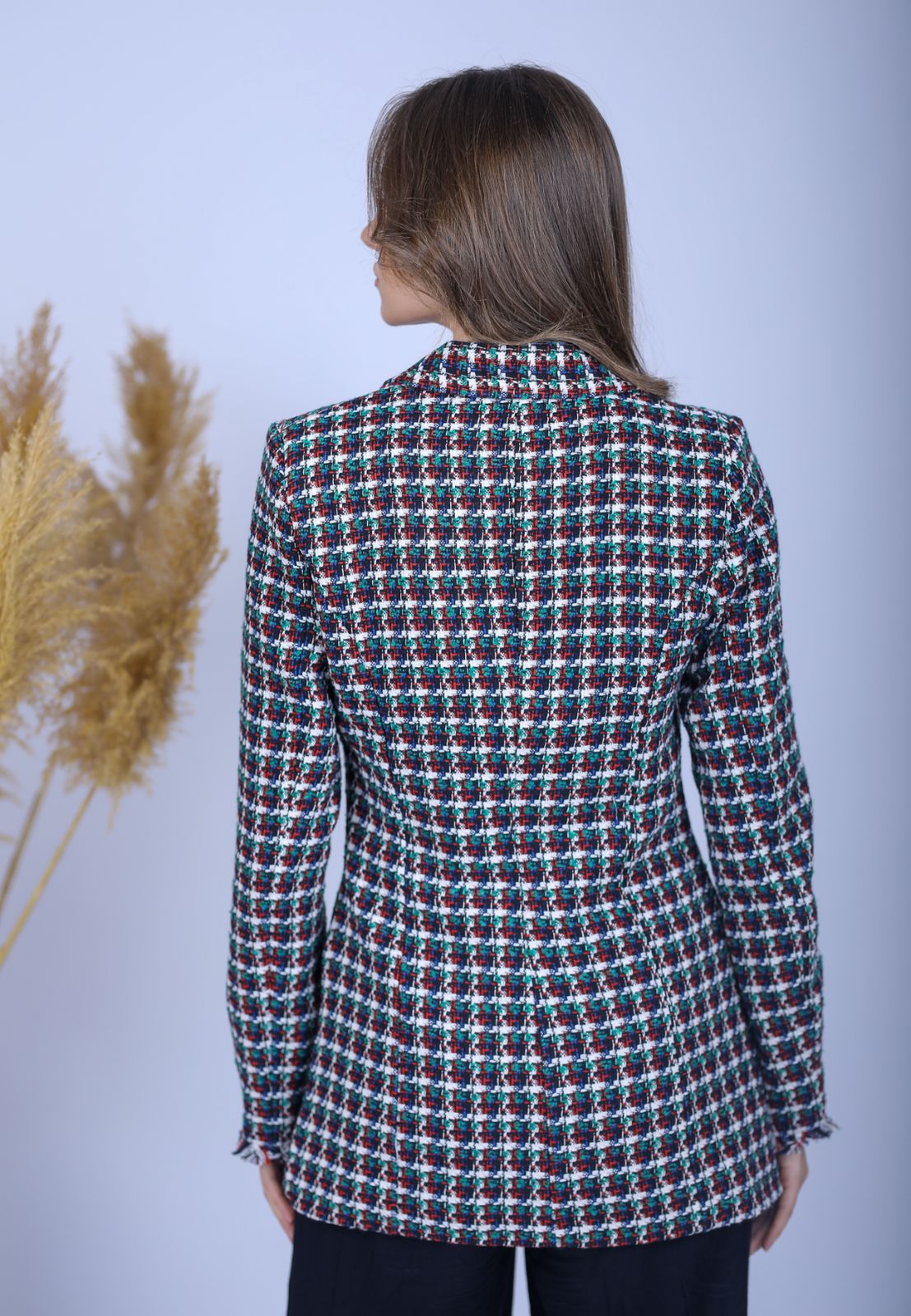 Green Multicolored Checkered Blazer
