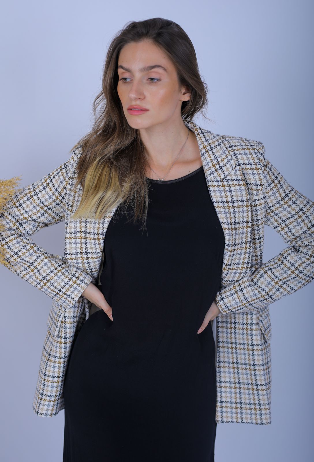Beige Plaid Blazer