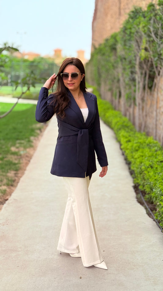 Navy blue ribbon blazer