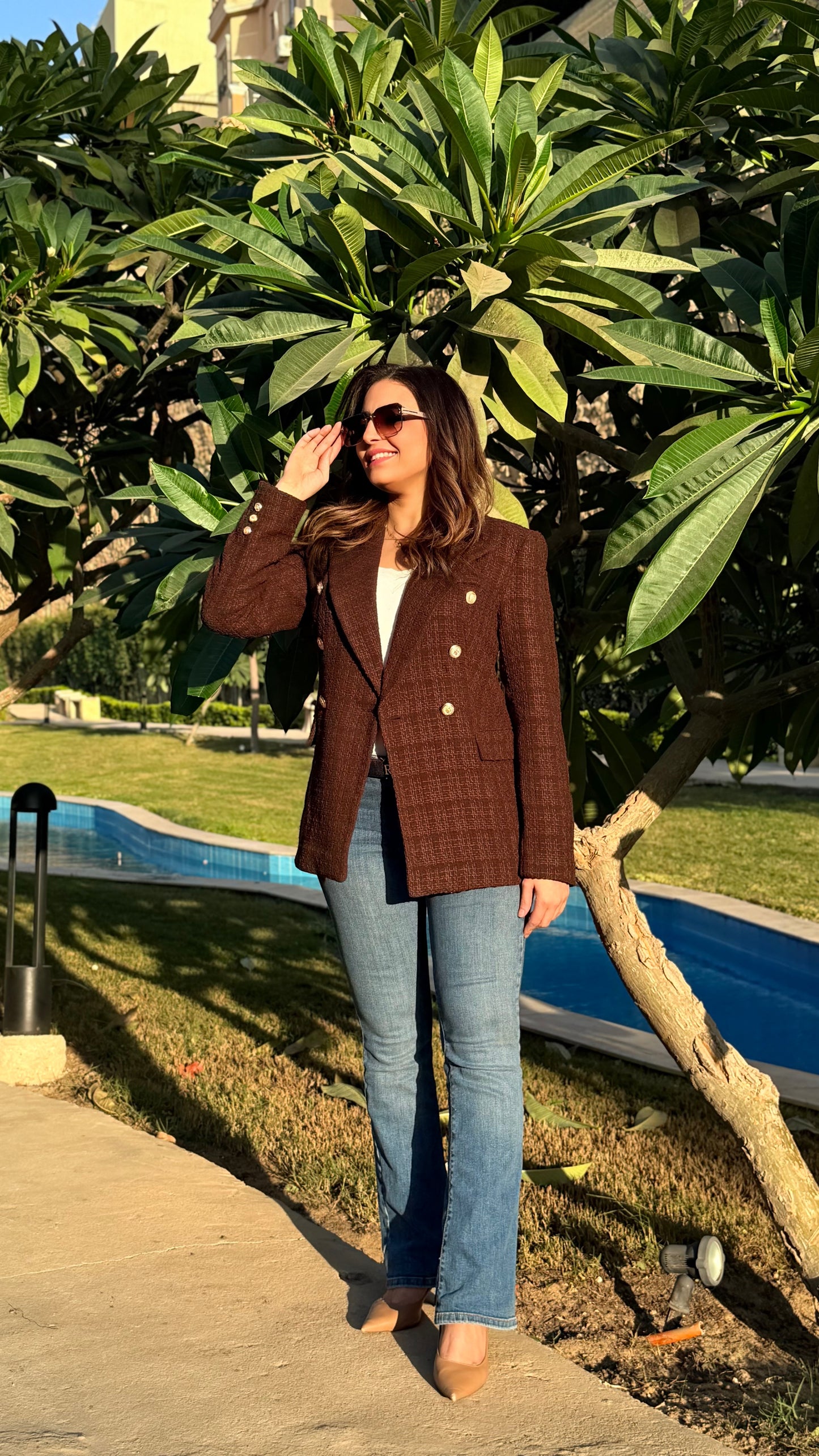 Textured brown long blazer