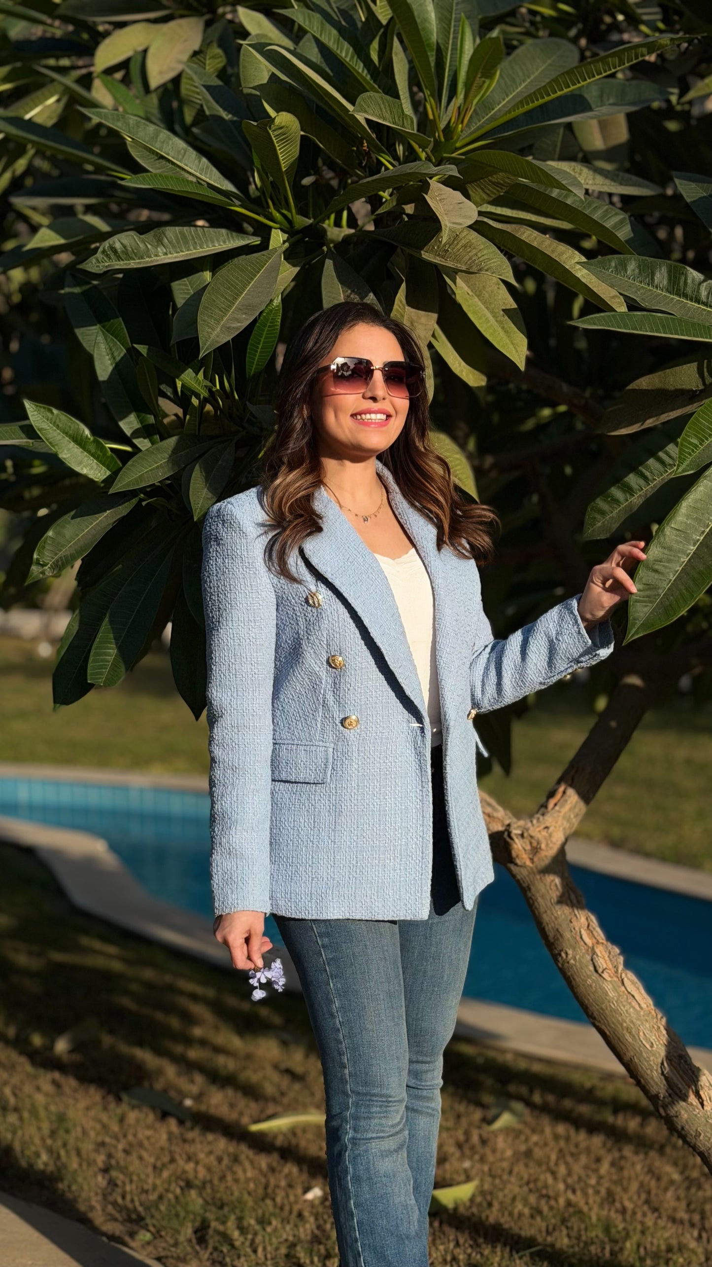 Textured light blue blazer