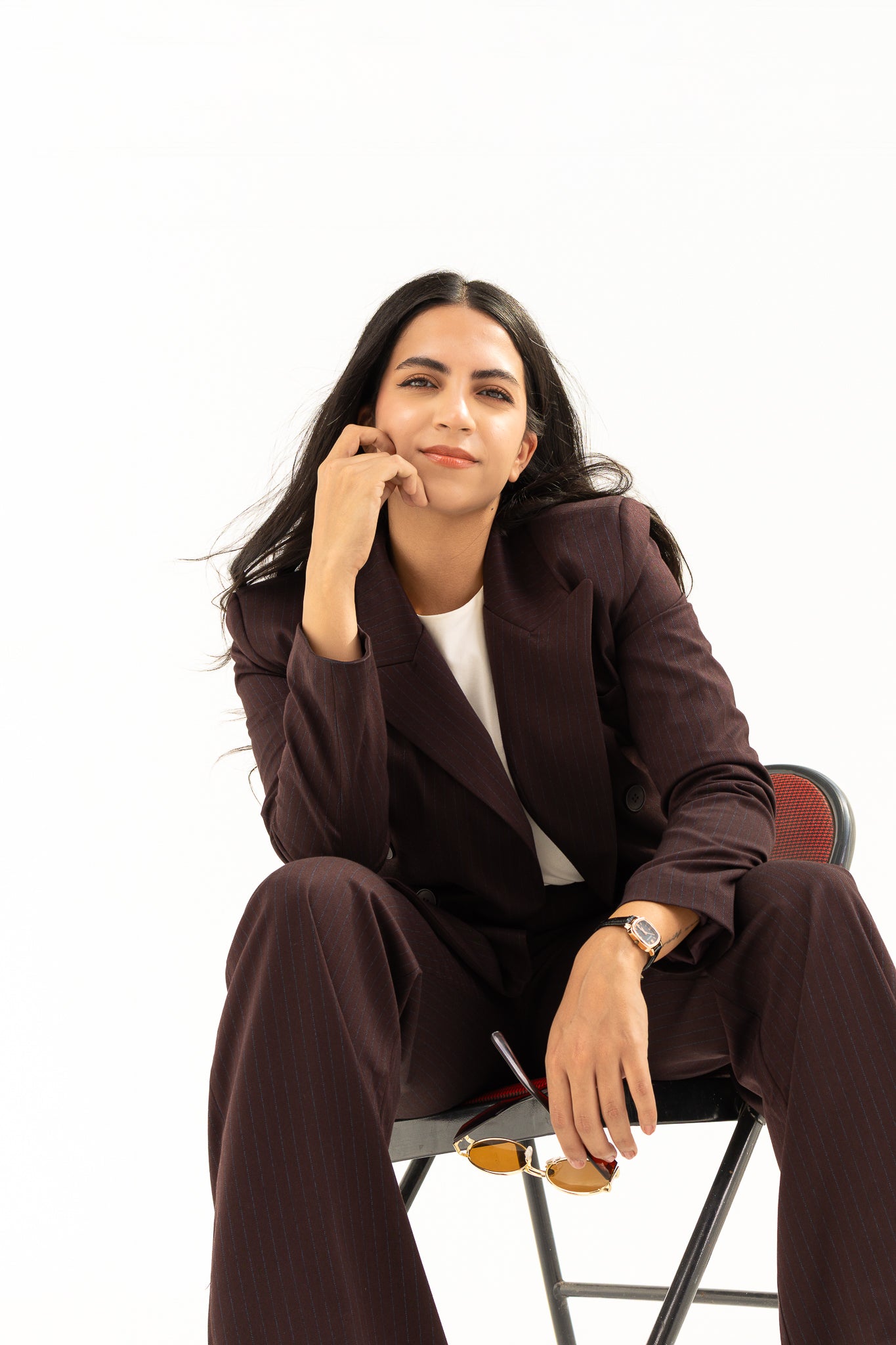 Brown suit with blue stripes