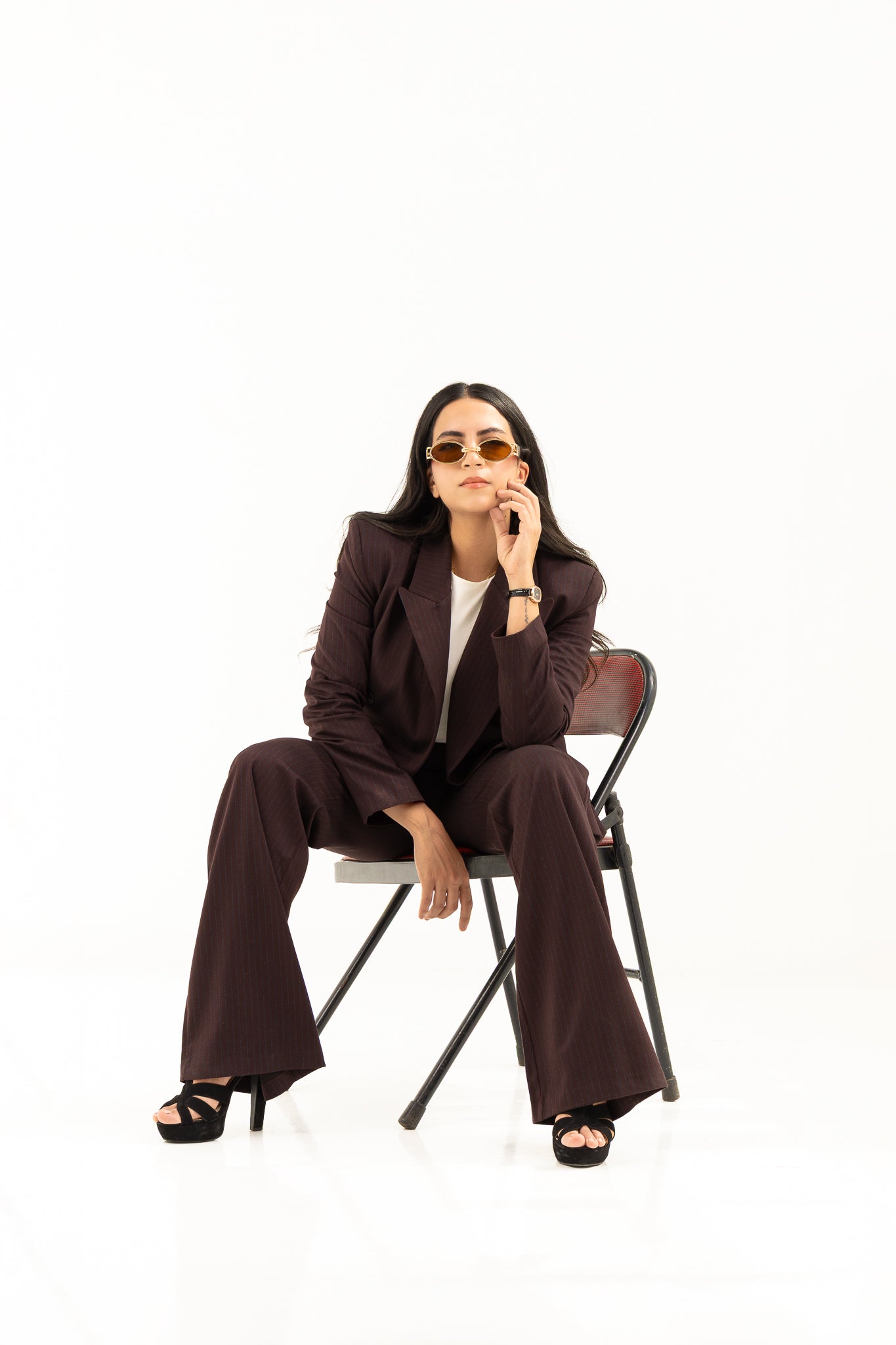 Brown suit with blue stripes