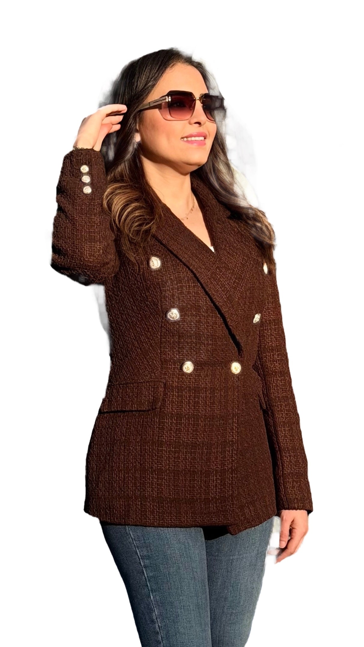 Textured brown long blazer