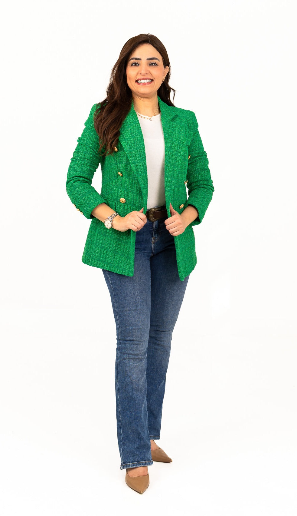Textured Long Green Blazer
