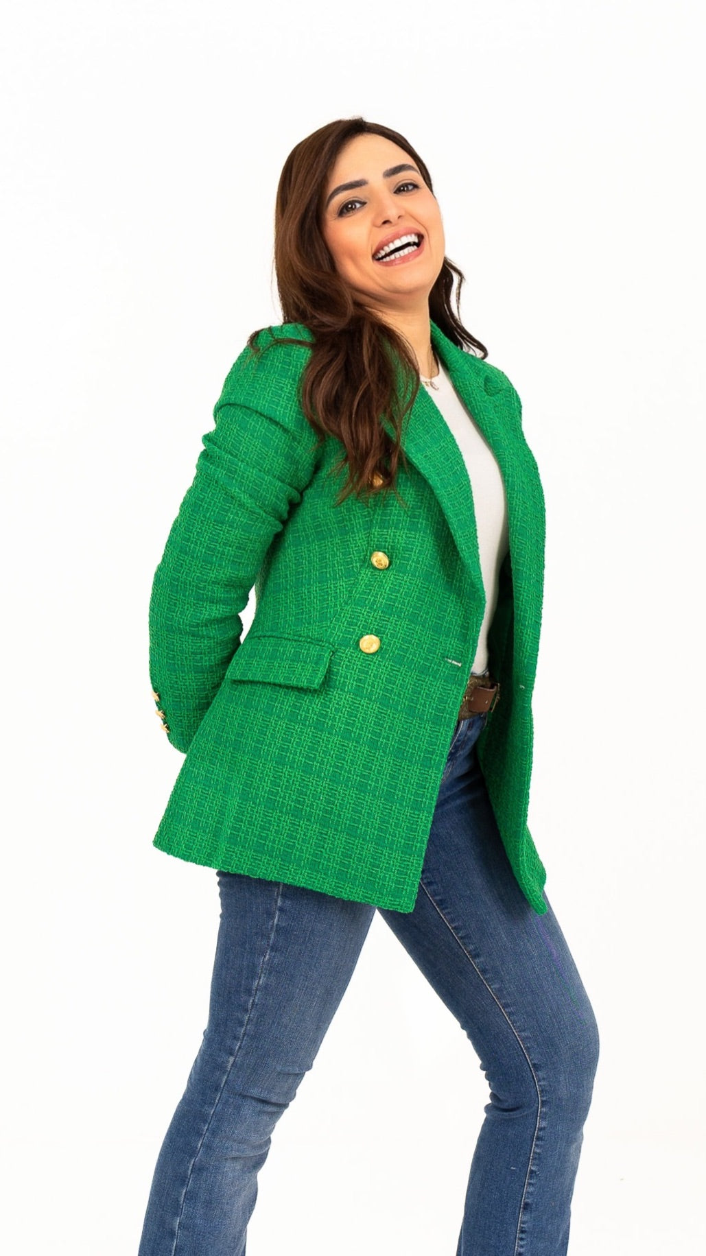 Textured Long Green Blazer