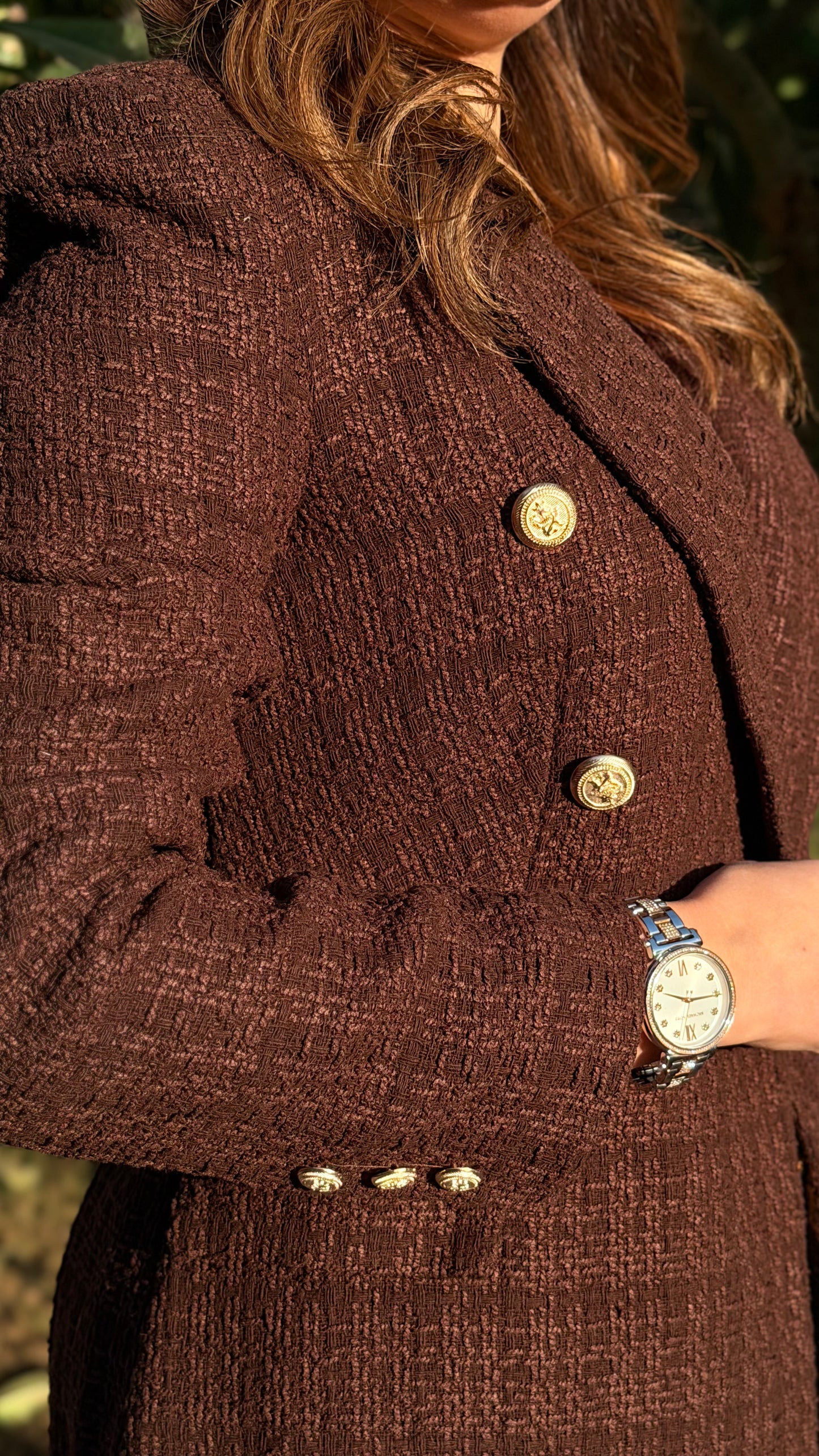 Textured brown long blazer