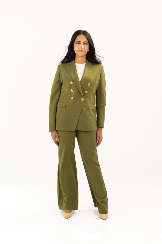 Olive Double  Breasted Suit