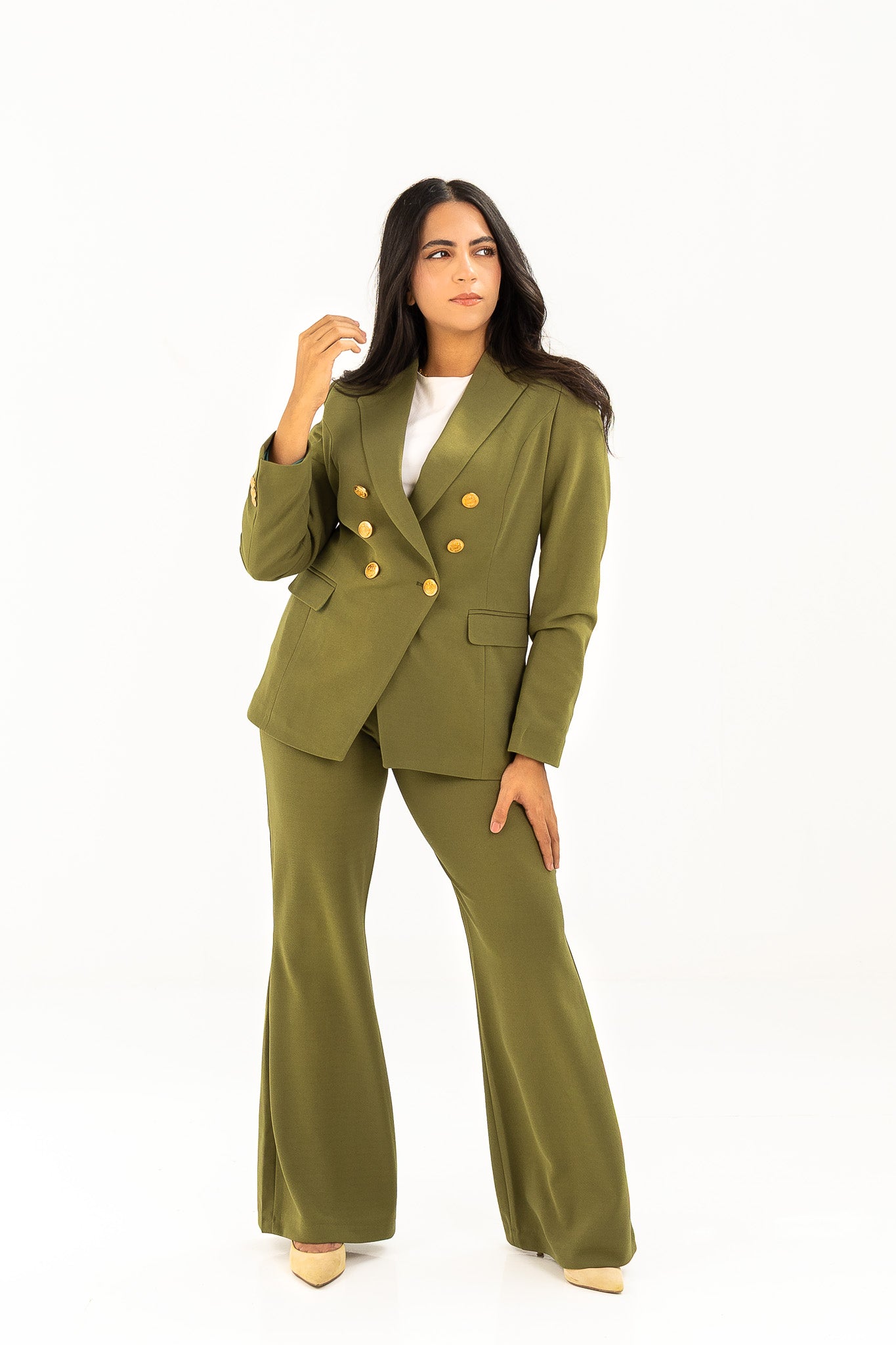 Olive Double  Breasted Suit